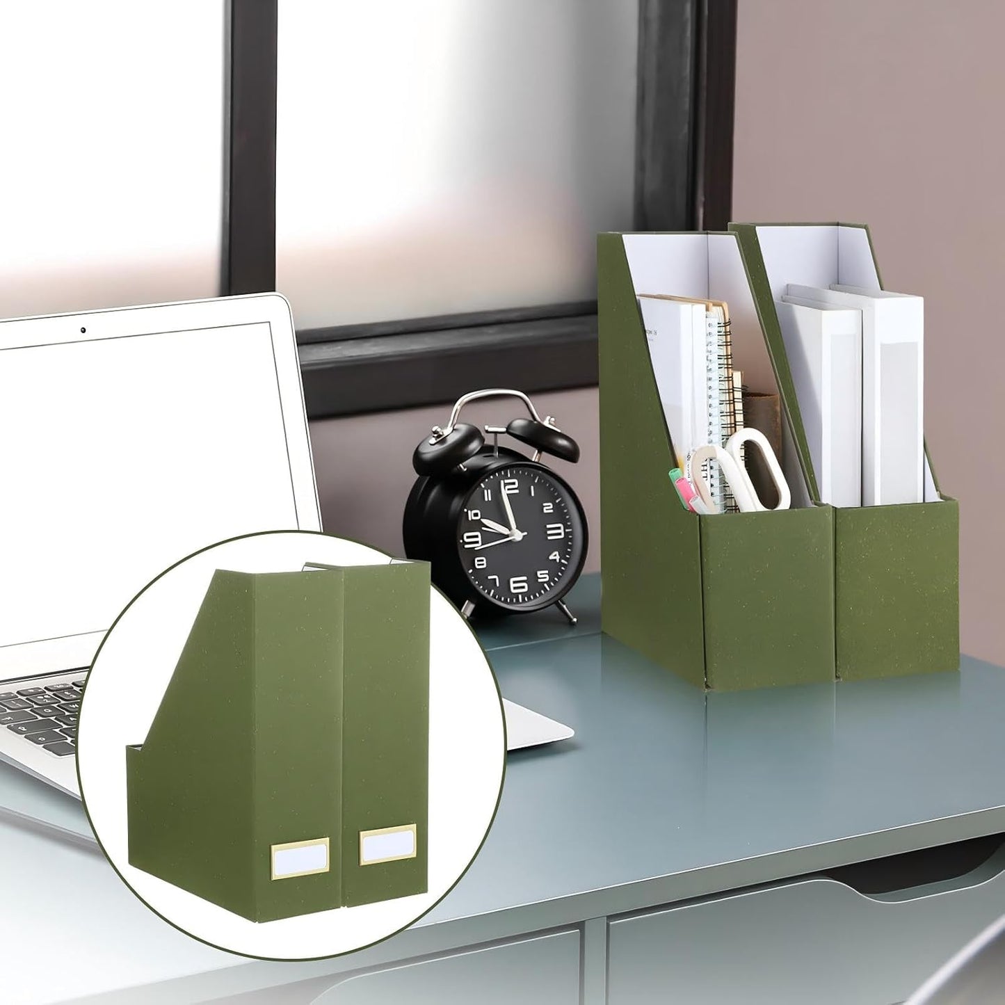 Gueevin Set of 6 Magazine File Holder Stylish Sturdy Cardboard File Boxes Desk Magazine Organizer Rack with Gold Label Holder to Organize Your Desk or Shelves for Home Classroom Office Library(Blue)