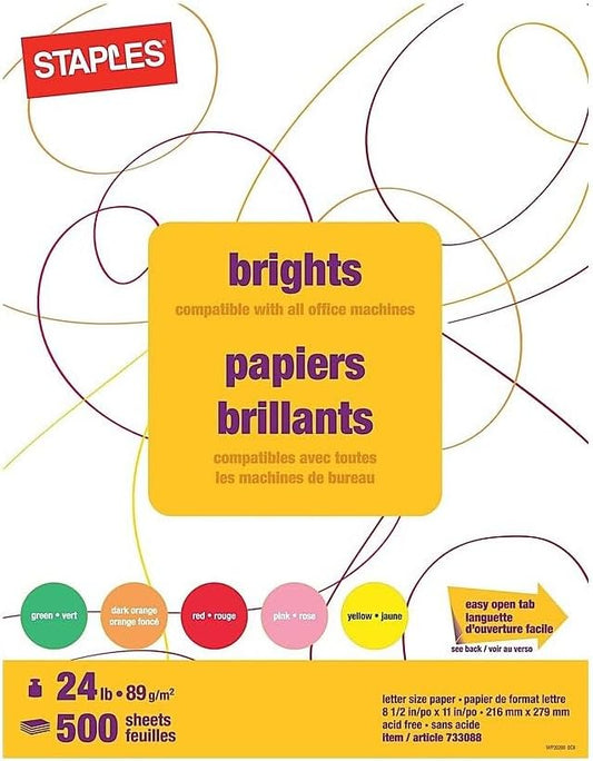 Staples Brights 24 Lb. Colored Paper Dark Green 500/Ream, For Office, School & Home