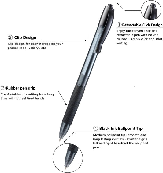 Aozora Black Ink Pens Bulk 30 Pack Black Click Pens Retractable Ballpoint Pens Medium Point,Smooth Ink Pen Soft Grip for Journaling School Office Supplies 1.0MM