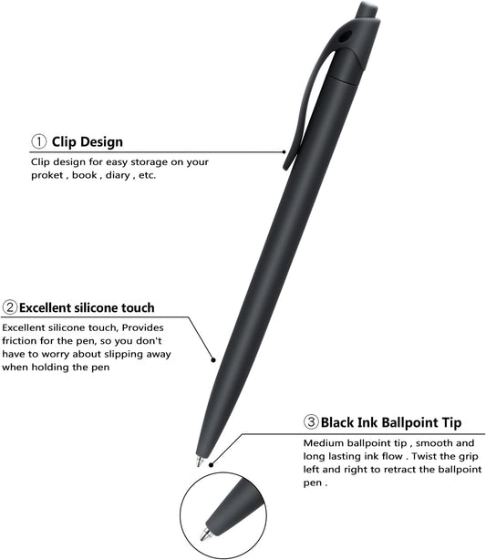 Aozora Pens Bulk 30 Pack Black Click Pens No Bleed Wholesale Retractable Ballpoint Pens Medium Point,Smooth Ink Pens for Journaling School Office Supplies 1.0MM Black Ink