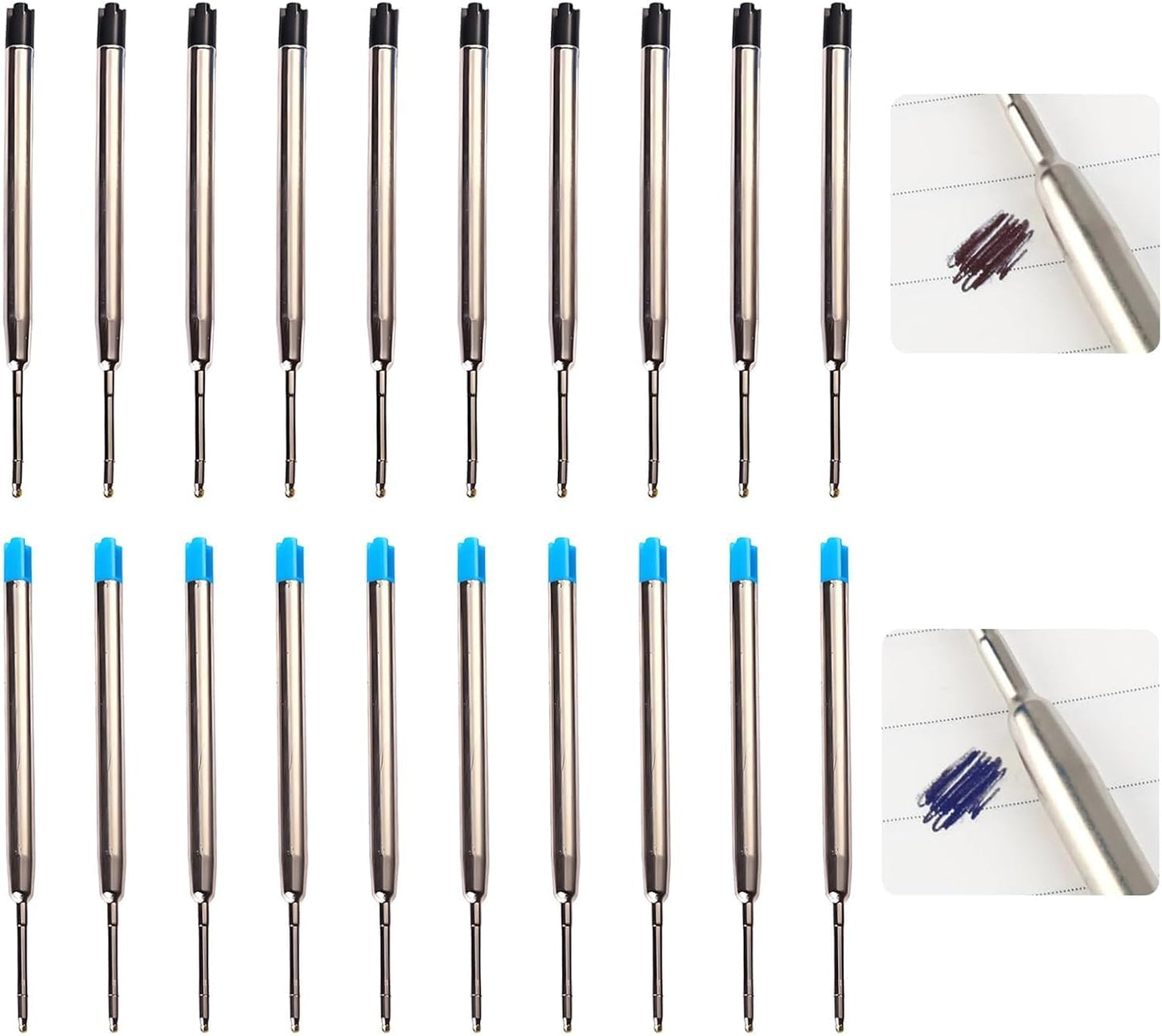 20 Pack Ink Pen Refills for Parker, Ballpoint Pen Refills, 3.9" Medium 1.0 mm Tip, Smooth Quick-Drying Ink for Click Pens,10 Black + 10 Blue Replacement Refills for Long-Lasting Writing