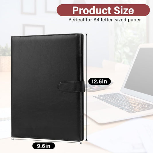 Professional Padfolio, Multi Function Faux Leather Portfolio Binder with Clipboard - Interview Resume Folder, Legal Document, Business Card Holder, for Office, Conference, Interviews (Black)