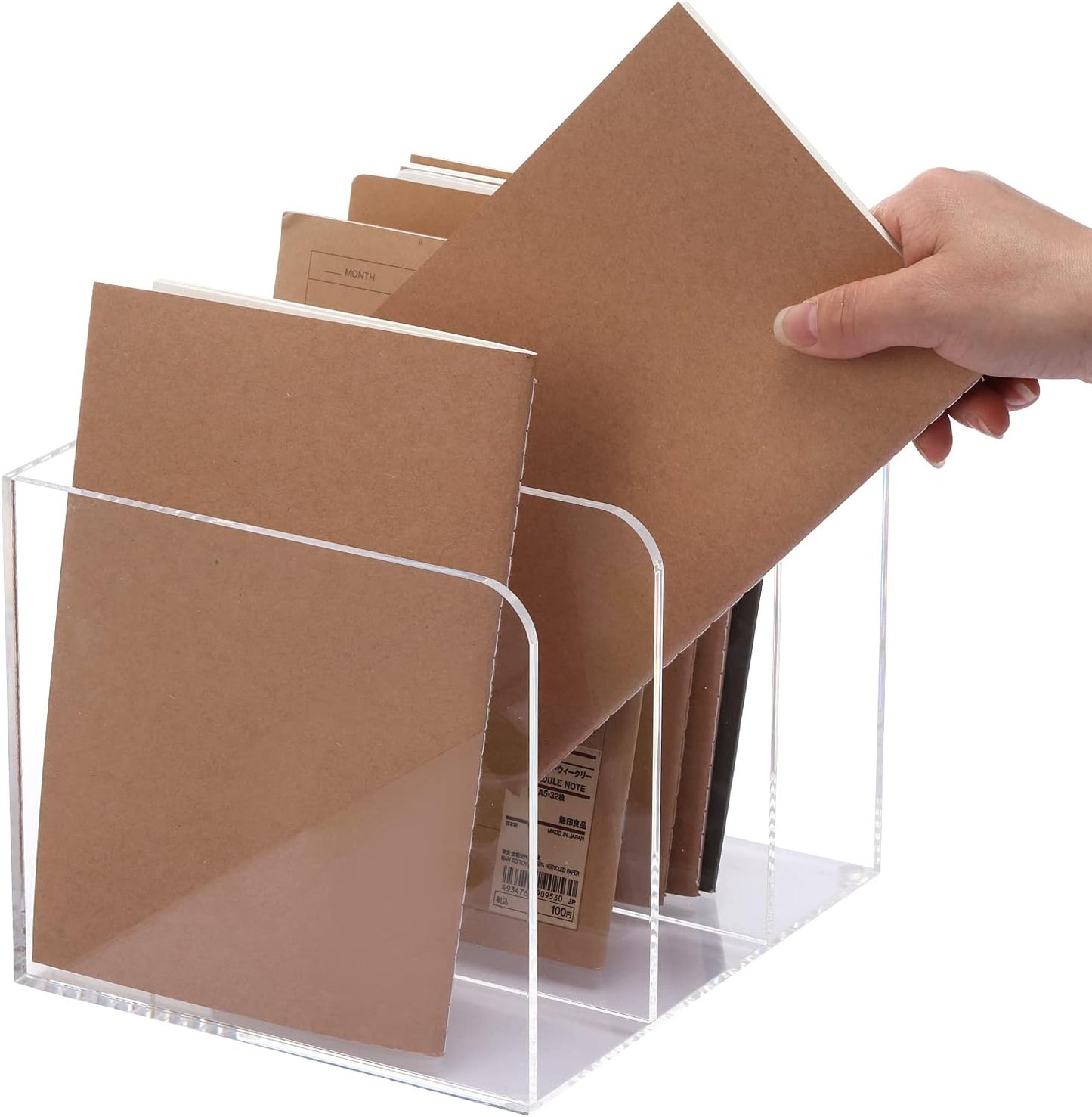 HeZone Acrylic Magazine Rack File Holder Desk Organizers and Storage 2-Pack Small Clear Acrylic Vertical Magazine Holder Book Stand for Office Desk
