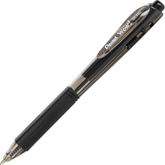 Pentel Wow! Retractable Ballpoint Pen, (1.0mm), Medium Line, Black Ink, Box of 12(BK440-A)