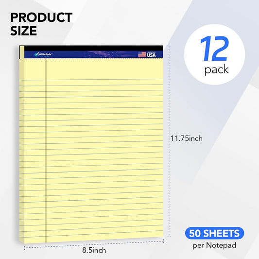 WritePads Legal note pads 8.5"x11" Legal Pads,Wide Ruled,White Paper,12 Pack,50 Sheets Per Writing Pad,Micro perforated Writing Pad,BL-MWT50W-12PAD
