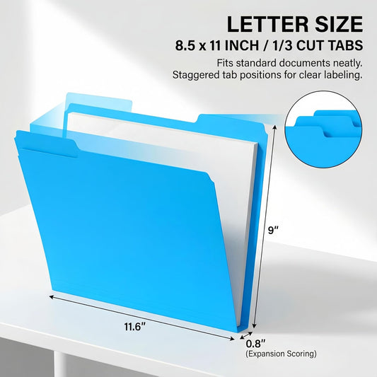 Colored File Folders, 120 Pack ,Letter Size 8.5 x 11, 1/3-Cut Tabs, 6 Assorted Colors, Paper Document Folders for Home, Office and School Filing