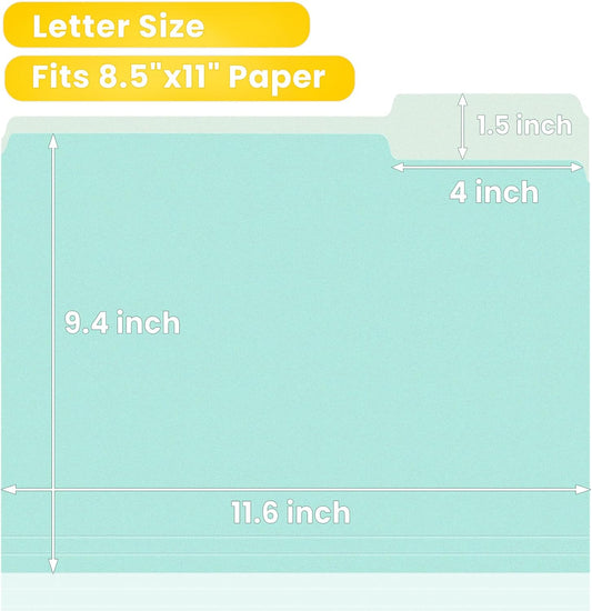 SUNEE File Folders Letter Size 10 Pastel Colors, 100 Pack Manilla Folders 8.5 x 11 1/3-Cut Tabs, Colored File Folders Office Home School for Documents Files Paper