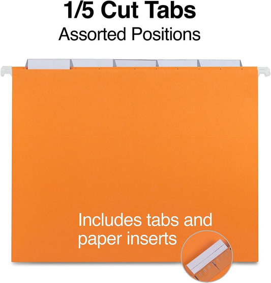 Staples Hanging File Folders, Letter Size, 5‑Tab, Assorted Colors, Reinforced for Daily Filing – 50/Carton