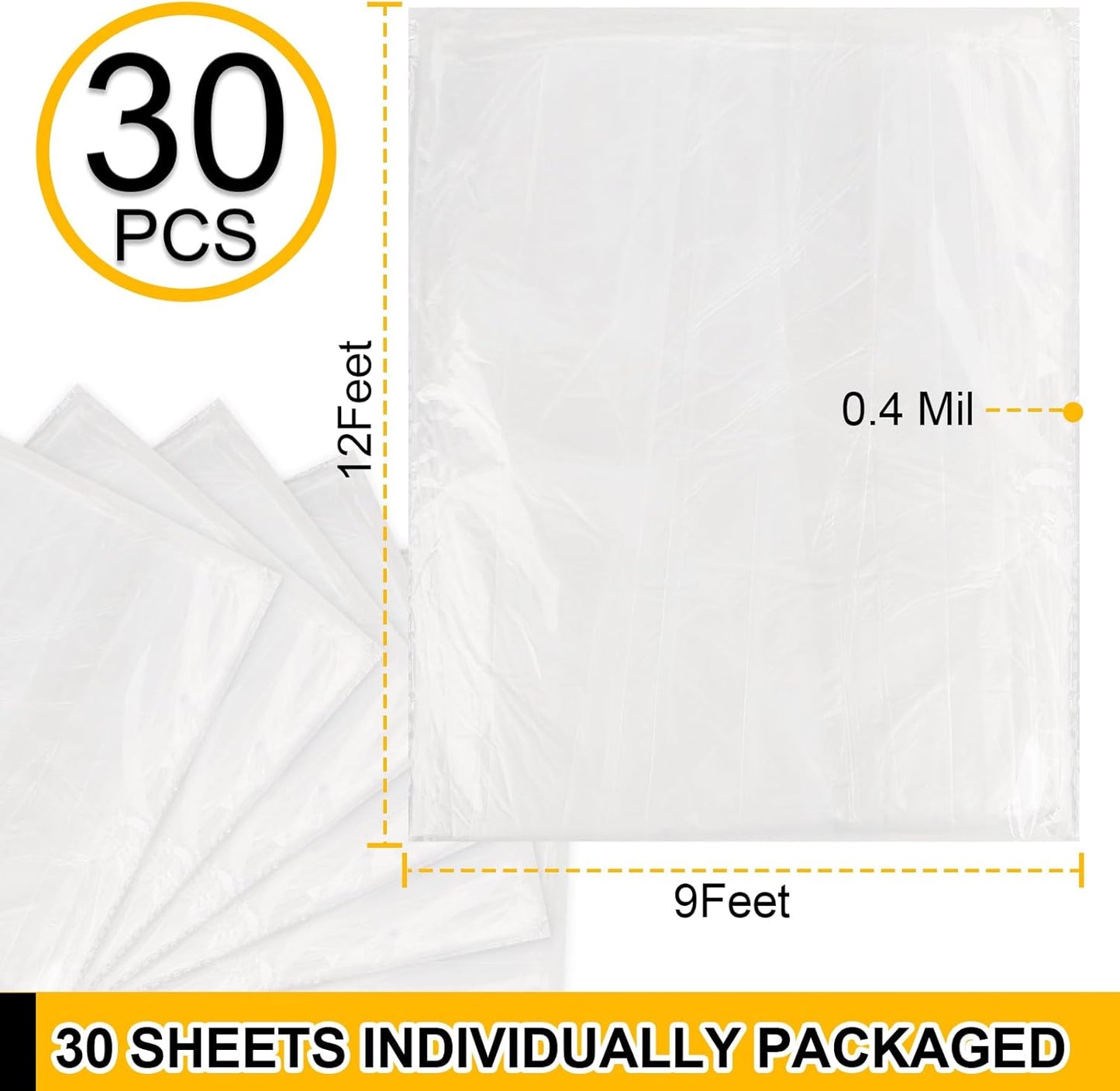 12 Pack Plastic Drop Cloth, 9x12 Ft Plastic Sheeting for Painting, Dust-Proof Tear-Resistant Painters Plastics Tarp Cloth for Furniture Floor Sofa Protector Cover Durable & Thick