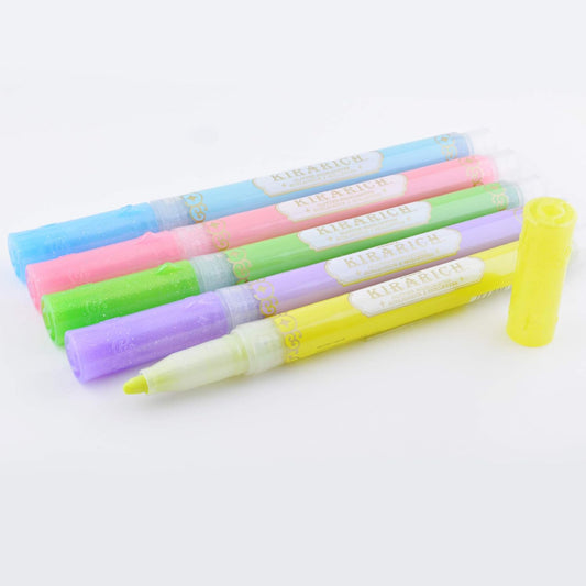 Zebra Pen, KIRARICH Glitter Highlighter, 5 Assorted Colors, Chisel Tip for Broad or Fine Lines, Water-Based Pigment Ink with Glitter Effect for Notes, Journals, Planners, 5-Pack (71605)