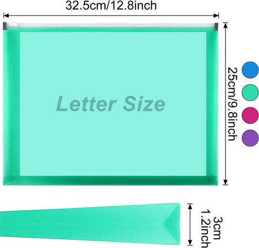EOOUT 8pcs Plastic Envelopes, Poly Zip Envelopes, Letter Size, Expanding Plastic Envelopes with Zipper, 9.8 x 12.8 Inches, 4 Assorted Colors, for School and Office Supplies