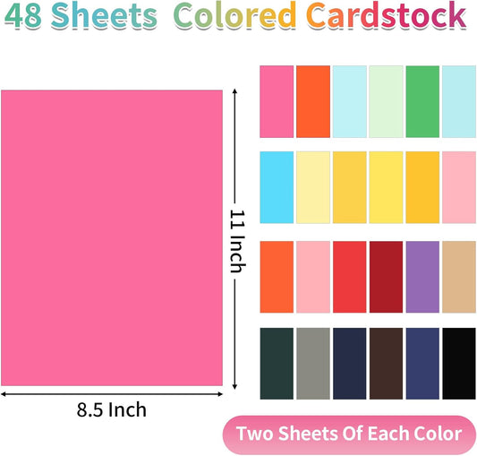 Colored Cardstock 48 Sheets, Christmas Cardstock Paper 8.5" x 11, 200GSM 75 lb Colored Card Stock for Card Making, Craft, Scrapbooking, Party Decors, Kids School Supplies