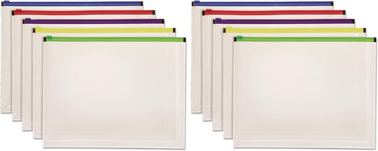 Pendaflex Poly Zip Envelope, Plastic Expanding File Pockets, Clear Zipper Pouches, Plastic Envelopes with Secure Closure, Letter Size, Assorted Color Zippers, 1 inch Expansion, 5 per Pack (85292)