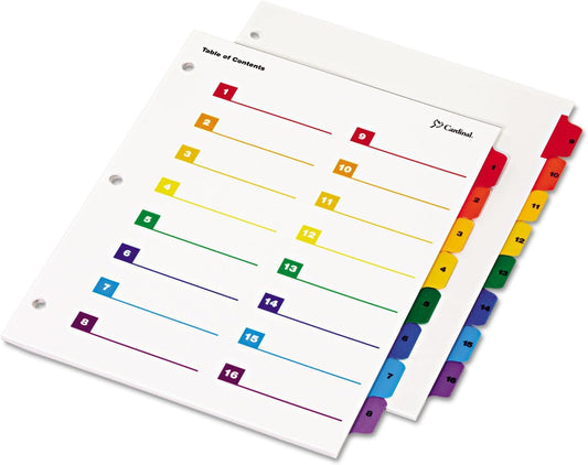 Cardinal Binder Dividers, 24 Tabs, Numbered 1–24, Customizable Table of Contents Page, Reversible Multicolor Tabs, 3-Hole Punched for Binders