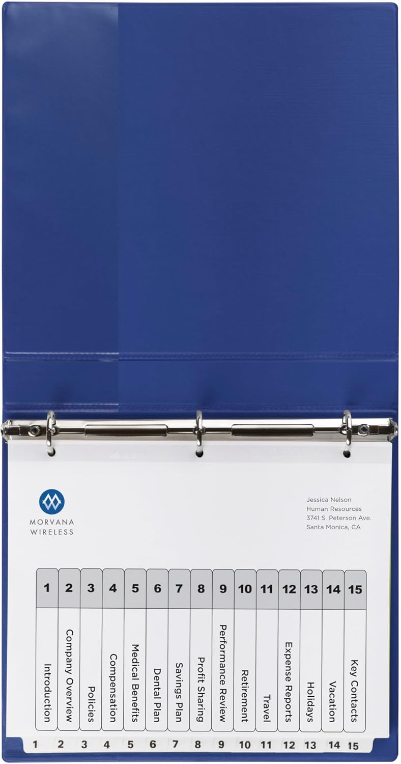 Avery Dividers for 3 Ring Binders, 15 Tabs per Set, Customizable Table of Contents, Classic White Tabs, Great for Organizing Reports, Projects, and More (3 Sets of 11079)