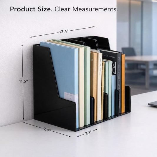 CiWiVOKi Vertical Magazine File Holder, Desk Organizer and Storage for Magazines, Binders, Notebooks, Envelopes, Multi-Purpose Desktop File Organizer for Home, Office & Classroom, 4 Pack, White