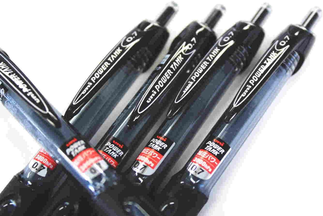 Uni-ball Power Tank Ballpoint Retractable & Fine Ballpoint Pen Rubber Grip Type-0.7mm-black Ink-value Set of 5