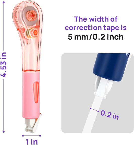 19.69ft Correction Tape Pens, Dry Instantly Correction Tape, Smooth Application, Stretch Resistant, Easy to Use Pen Style Applicator for School Office Supplies