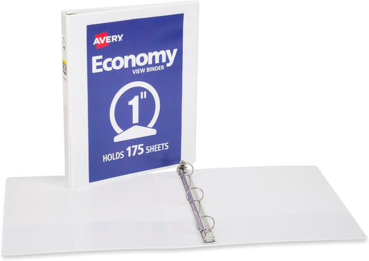 Avery Standard View 3 Ring Binder, 1" Round Rings, 175-Sheet Capacity, 1.4 Inch Wide Spine, 1 White Binder, Ideal for Lightweight Organization and Occasional Referencing (05760)