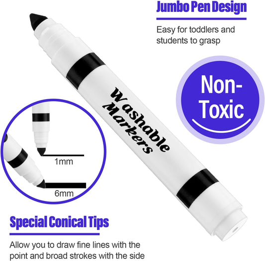 Janlaugh 36 Pcs Black Washable Markers Bulk Coloring Broad Line Markers for Kids Black Conical Tip Drawing Pen for School, Travel Art Baby Shower Gender Reveal Christmas Party Supplies, Ages 6+