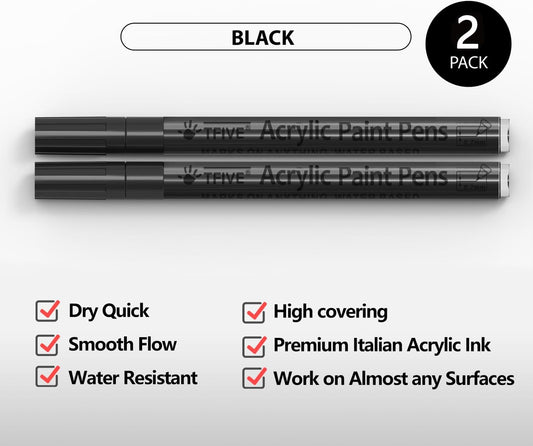 TFIVE White Paint Marker Paint Pens - 2 Pack Acrylic Permanent Marker, 0.7mm Extra Fine Tip Paint Pen for Art Projects, Drawing, Rock Painting, Ceramic, Glass, Wood, Plastic, Metal, Canvas DIY Crafts
