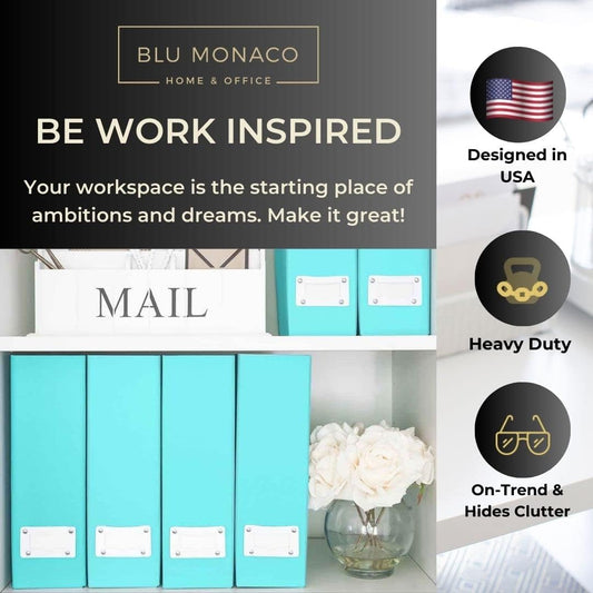 BLU MONACO Foldable Black Magazine File Holder | Set of 6 Cardboard Desk Organizer Boxes | Vertical Magazine File Holder | Standing File Holder | Office Classroom or Home