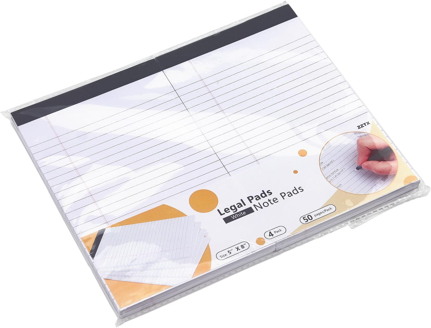 ZZTX Legal Pads Note Pads 5 x 8 Inch Lined Writing Pads, 50 Sheets Per Writing Pad, 4 Pack (Multicolor)