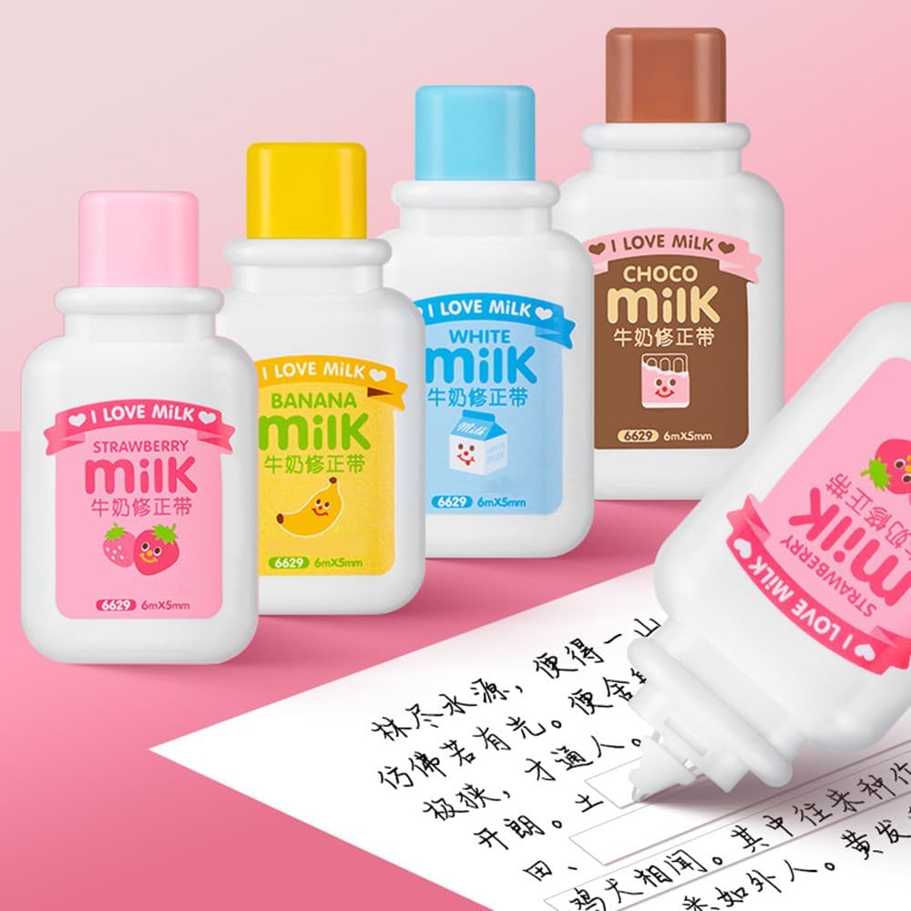4PCS Cute Milk Bottle Style Correction Tape Office School Supplies (Random Color)