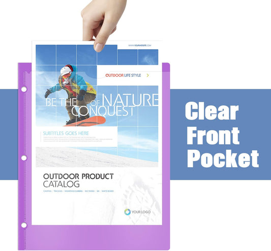 INFUN Heavy Duty Plastic Pocket Folder with Prongs and Clear Front Pocket - 18 Pack, 3 Prong Folders with Pockets and Card Slot, Assorted Colors
