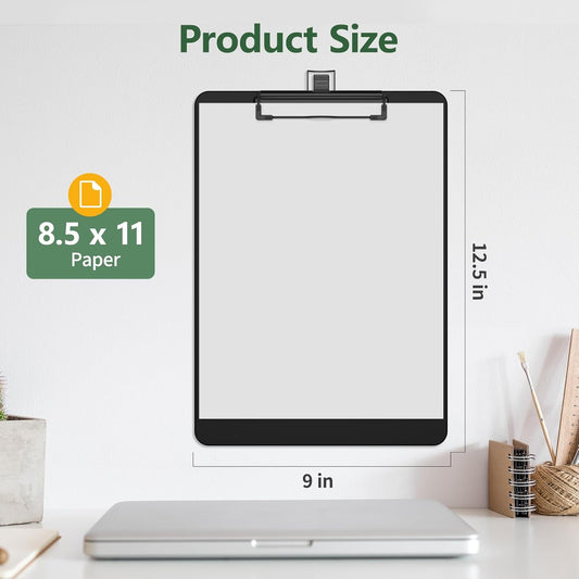 2 Pack Black Clipboard with Pen Holder, 8.5 x 11 Plastic Clip Boards with Black Low Profile Clip, Letter Size for Classroom, Teacher, Students, School, Office Supply