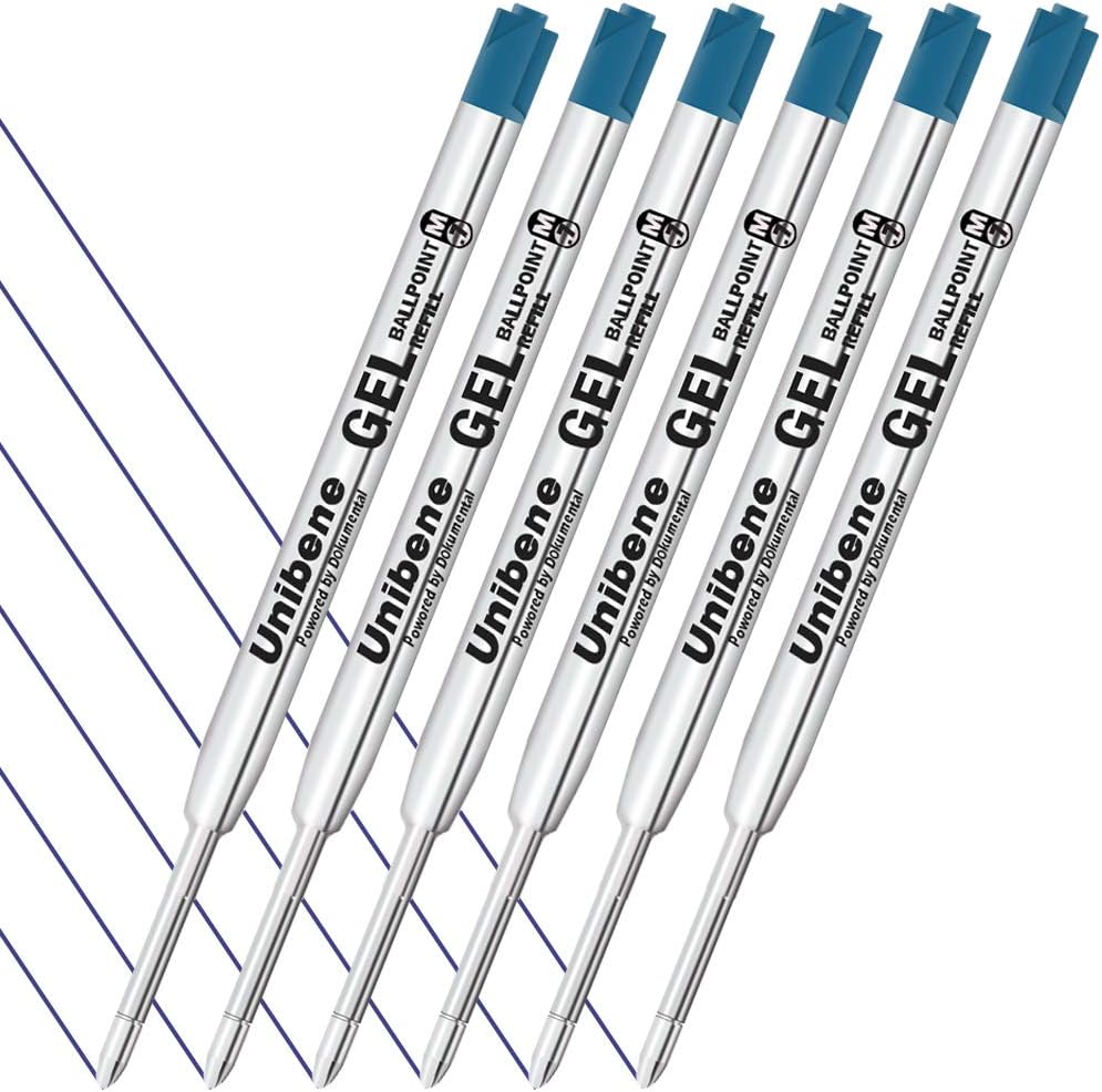 Unibene Parker Compatible Gel Ink Ballpoint Refills 12 Pack,0.7mm Medium Point-Black, Smooth Writing Replaceable German Ink Tactical Pen Refills for Parker Ballpoint/UZI Pen