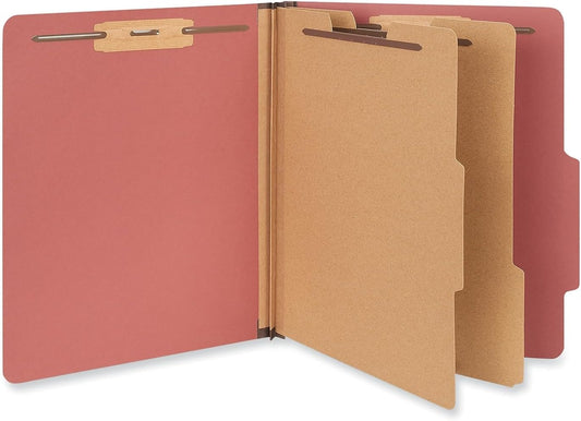 Universal Pressboard Classification Folder, Letter, 6-Section, Red, 10/Box