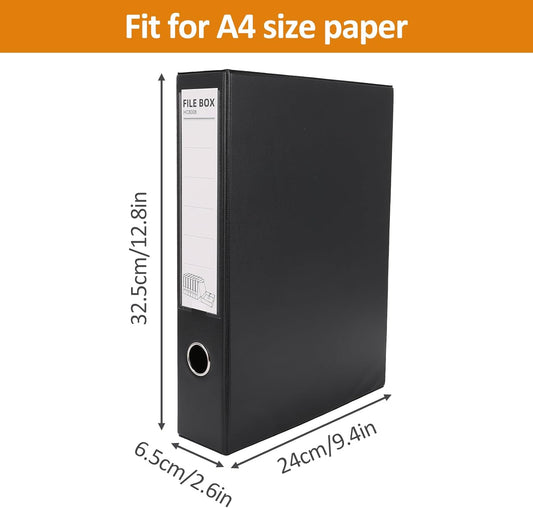 HUA JIE A4 Storage File Boxes Plastic Archives Cases, PVC File Folder Organizer Document Storage Filing Box for office,32.5×6.5×24 cm, Black(Pack of 6)