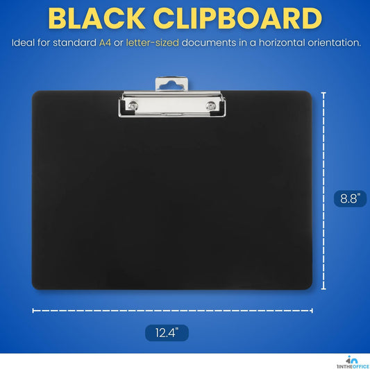 1InTheOffice Landscape Clipboard, Black Horizontal Clipboard, 8.8 x 12.4-inch, 2 Pack