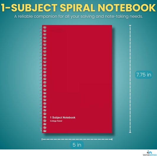 1InTheOffice 1-Subject Wirebound Notebook, College Ruled, 80 Sheets, Spiral Notebook 5x7, 7 3/4" x 5", 3/Pk
