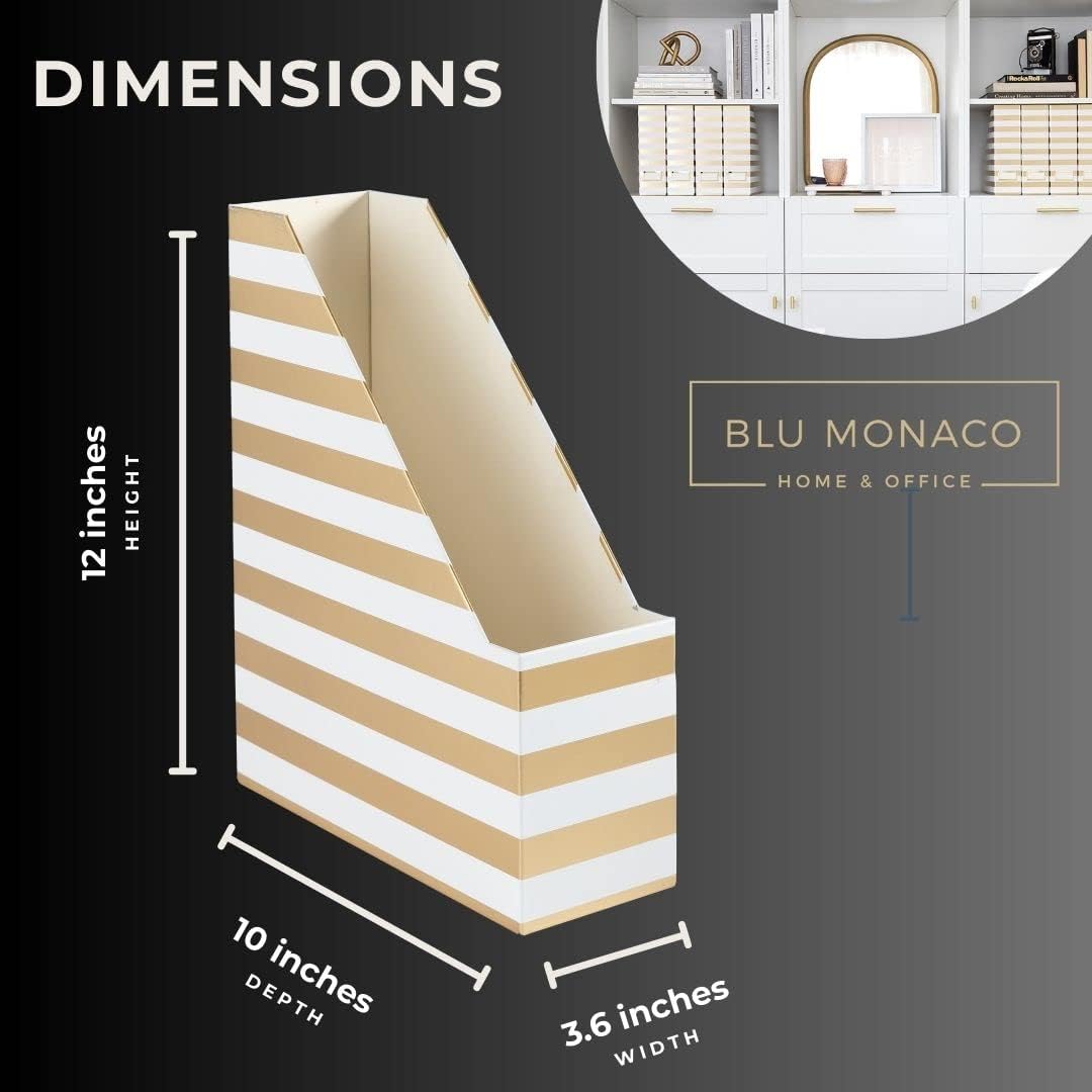 BLU MONACO | Cardboard Magazine File Holder Set of 4 | Vertical Magazine File Holder for Desk and Shelves | Standing File Holder for Classroom School Paper Storage