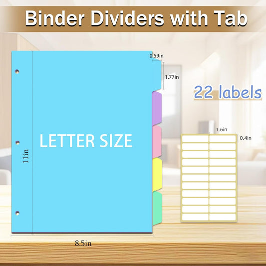 Cute 5 Tab Binder Dividers with Tabs, Write&Erase Plastic Dividers for 3 Ring Binder, Multicolor, Ring Binder Dividers with Tabs for School Office,6 Sets(30pcs)