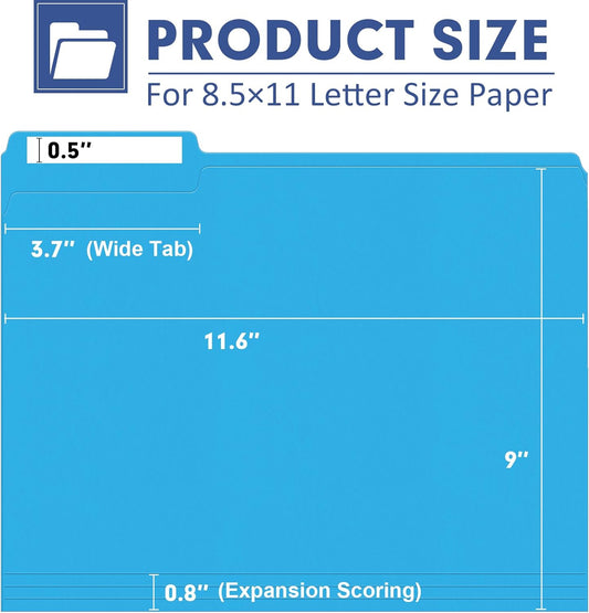 File Folder, PANDRI 220 Pack Colored File Folder, 1/3 Cut Tabs, Letter Size, Assorted 6 Colors Filing Folder for Office School Business