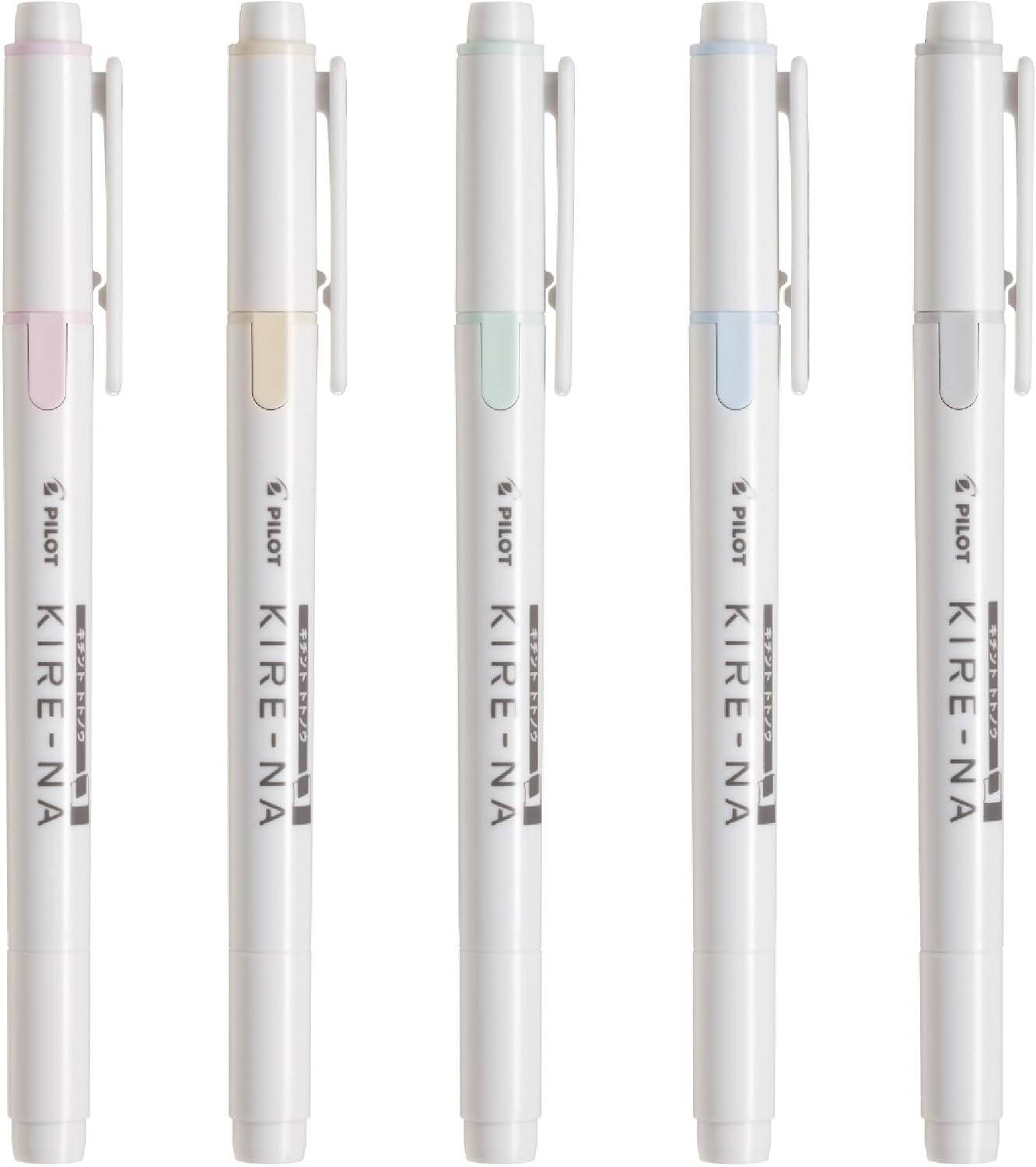 PILOT KIRE-NA Highlighter Set, Basic 5 Colors, Chisel and Fine Tip, Quick-Dry Pigment Ink, SKIW-1-5C1