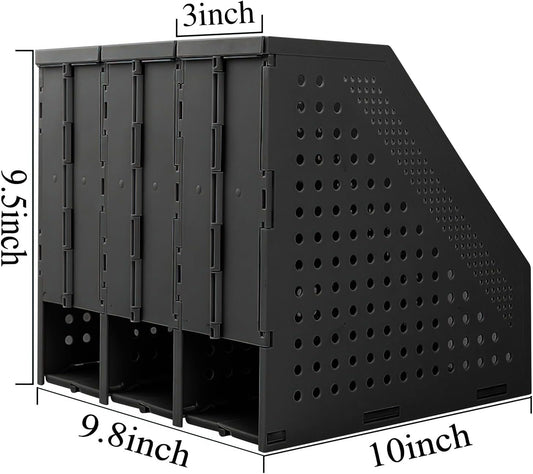 SAYEEC 1Pcs Collapsible Plastic Magazine File Holder Vertical Binder Storage Organizer for Desk Sturdy Upright Desktop Magazine Organizer Folder Rack for Office School Home (3 Compartments, Gray)