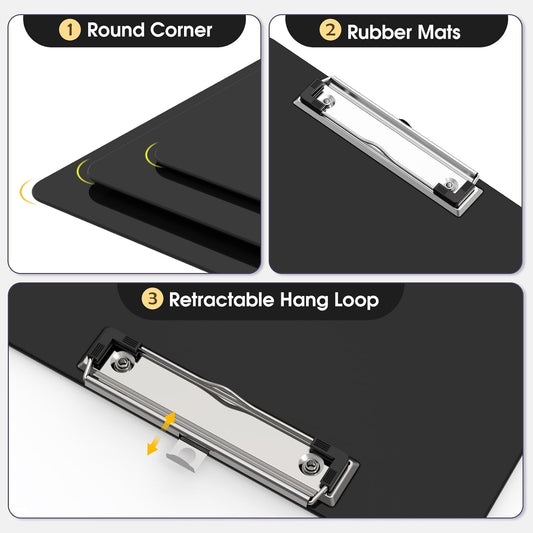 Plastic Clipboards 2 Pack, A4 Black Clip Board 8.5x11 for Classroom, Students, Kid, Woman, Size 9" x 12.5" with Low Profile Clip, Office & School Supply