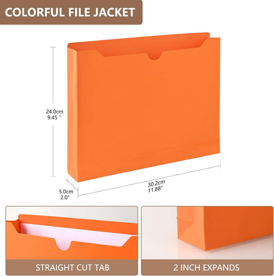 zmybcpack 25 Pack 2 Inch File Jackets, 230gsm Expansion Pocket File Folders, Letter Size Expandable File Folders for Home, Office, Classroom (Assorted Colors, Straight Cut Tab)
