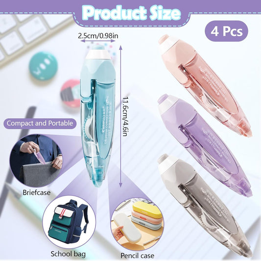 ASTIMESA 4 Pcs Refillable Retractable Correction Tape, Correction Tape Pen Easy to Use, Pen Shaped Applicator for Corrections Office Supplies (4 Colors)