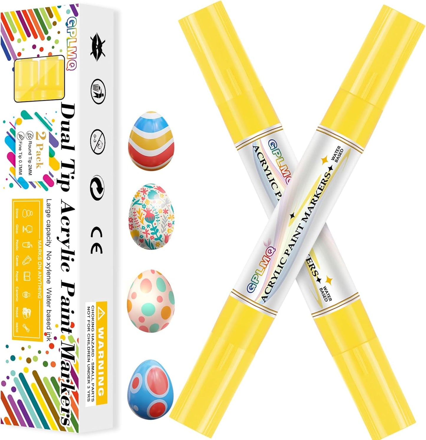 Paint Markers Paint Pens - 2 Pack Dual Tip Acrylic Permanent Marker (0.7mm & 3mm), Non-Toxic, Water-Based for Art Painting, Stone, Ceramic, Glass, Wood, Fabric, Metal, DIY Crafts (White)