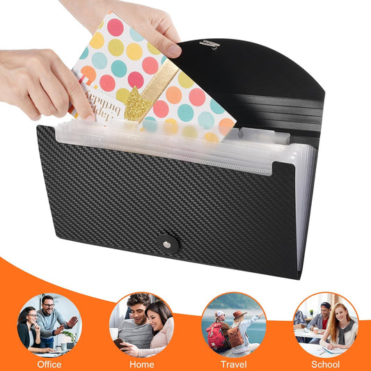 Expanding Accordion File Folder with Tabs and Elastic Closure, 13 Pocket File Organizer for A4 Documents, Receipt & Bill Organizer, Portable Document Holder for Home Office School Travel, Black 3 Pack