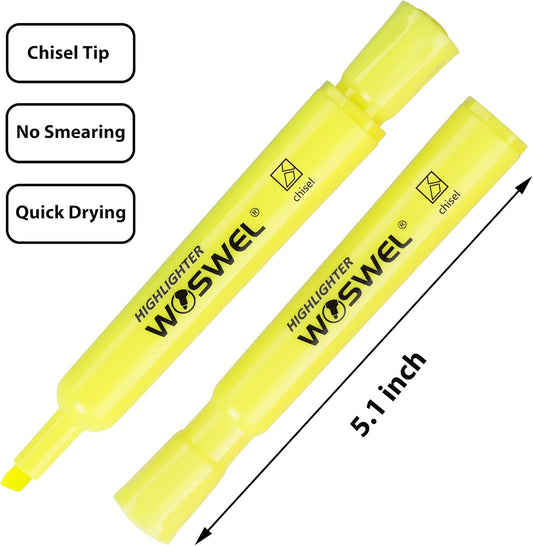 WOSWEL Highlighters Bulk, 108 Pack Tank Style Highlighters Set, Fluorescent Yellow, Chisel Tip Highlighter Markers Bulk for Coloring, Highlighting as School Supplies