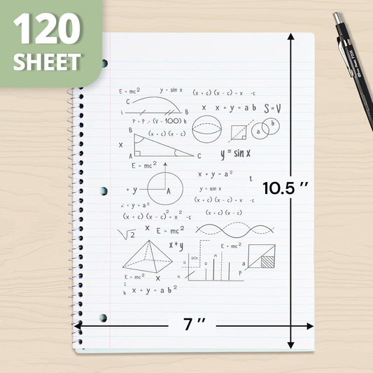 ONAVIA 3 Subject Spiral Notebook, 5 Pack, College Ruled, 8 x 10.5 in, 120 Sheets, 3-Hole Punched with Dividers and Double-Sided Pockets for School, Study, Homework, Assorted Colors