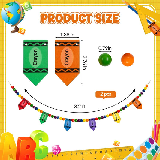 8.2 Ft Pencil Wooden Garland Graduation Yellow Pencil Banners with Cute Beads Hanging Ornaments for Kindergarten Classroom Office Home First Day of School Party Decor
