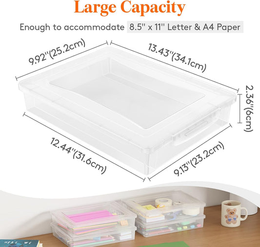 Lifewit 4 Pack Paper Organizer Storage, 32 x 23 cm/12x9 Multi-Purpose Plastic File Box with Latching Lids, Containers for A4, 8.5" x 11" Letter, Scrapbook, Document, Magazine, Art Supplies, Clear