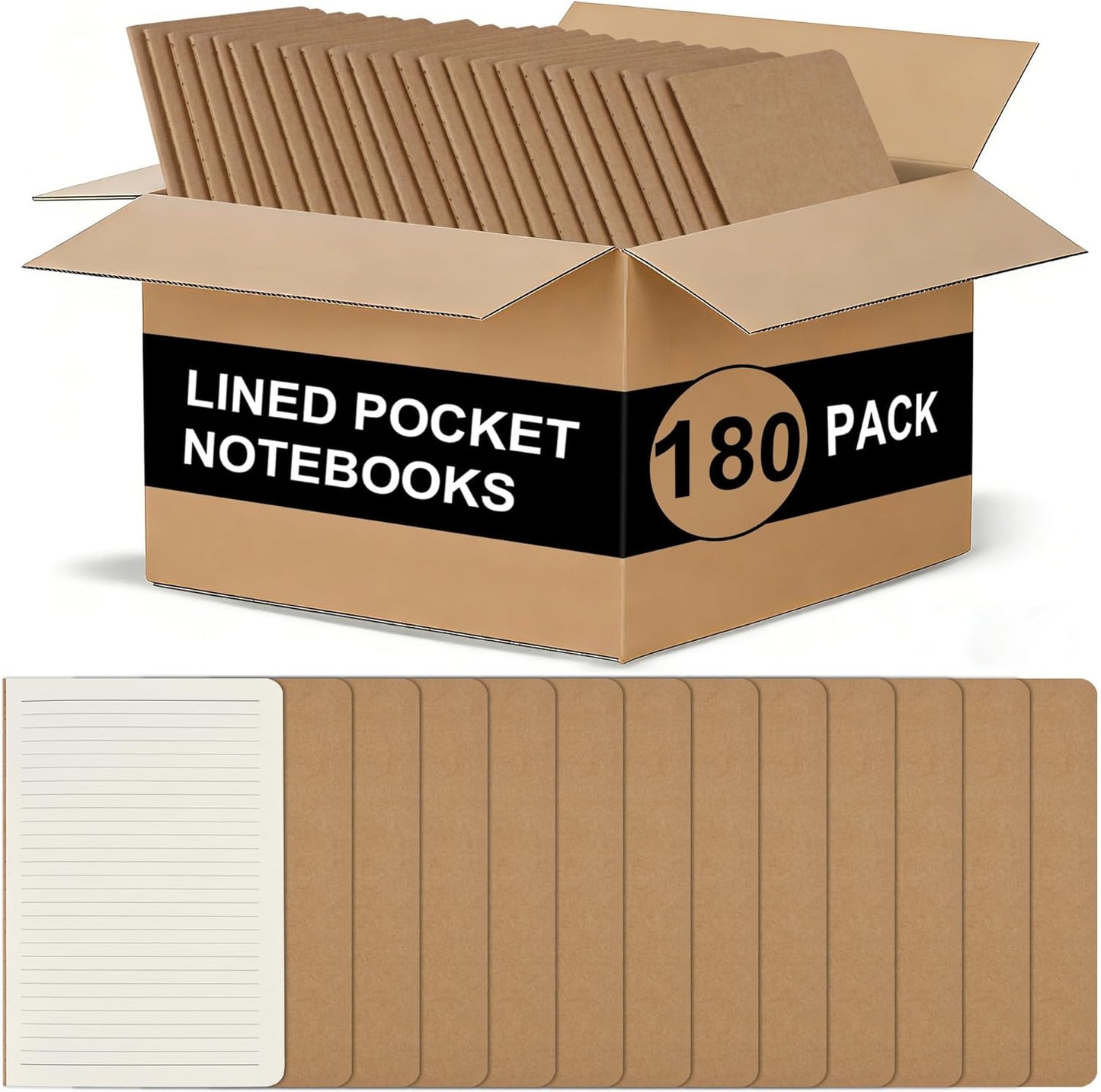 ZCZN 100 Pack Kraft Pocket Notebooks Bulk, 3.5 X 5.5 Inches Lined Paper Journaling Notebooks, 30 Sheets/60 Pages, Mini Journal Notebooks for Work, Writing, Traveler Memo Notepad(Black Cover)